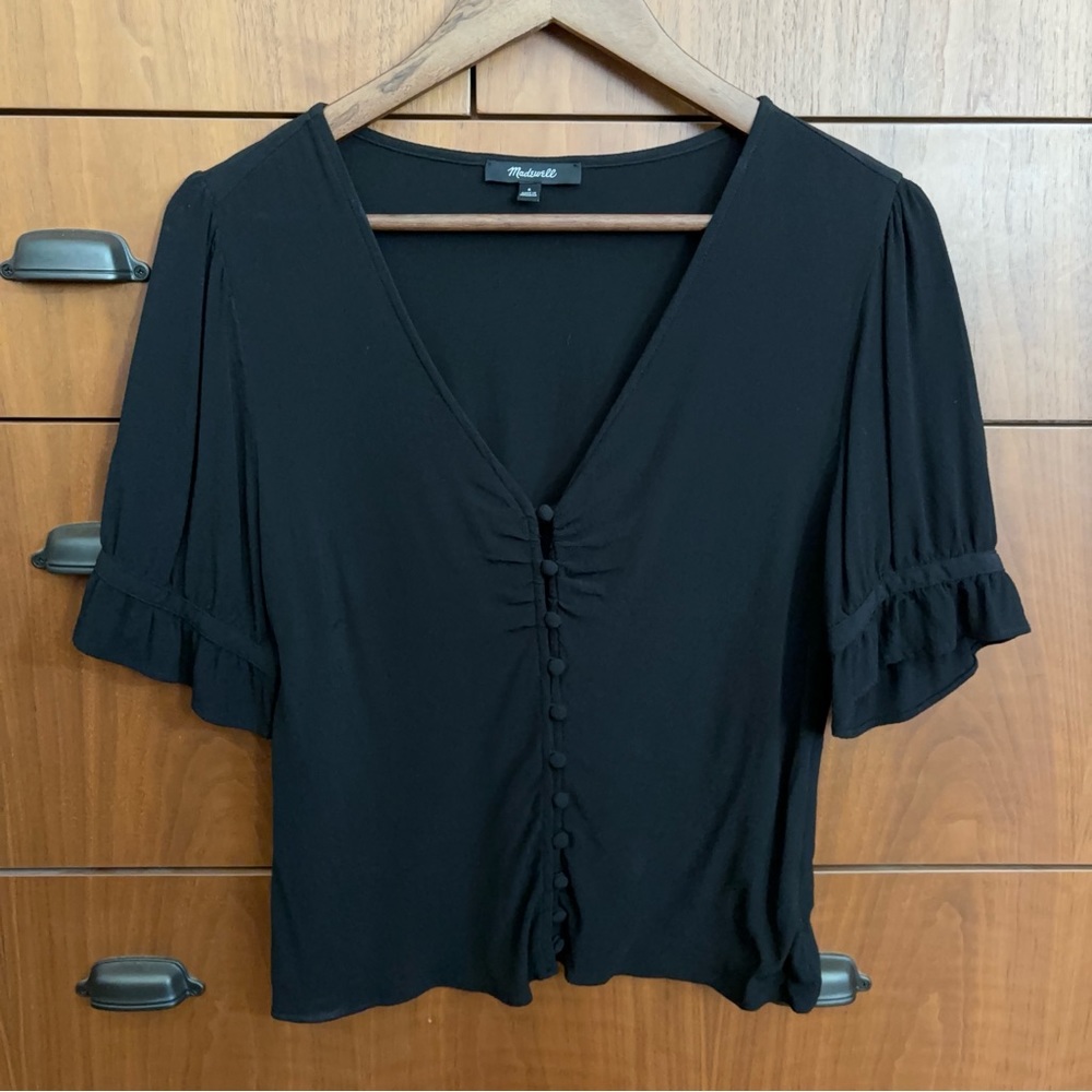 Maxwell Size 6 Black Button Down Flowy Blouse - image 4